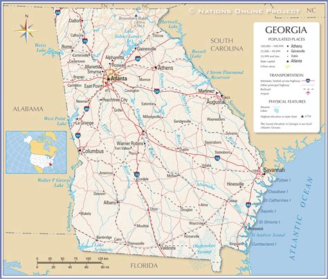 map of state of georgia with major cities